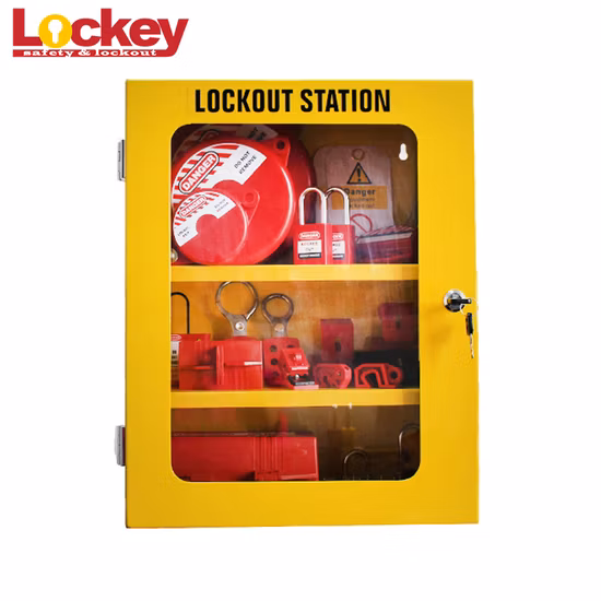 Caja de bloqueo y etiquetado de combinación de grupo de seguridad de acero amarillo endurecido montada en la pared